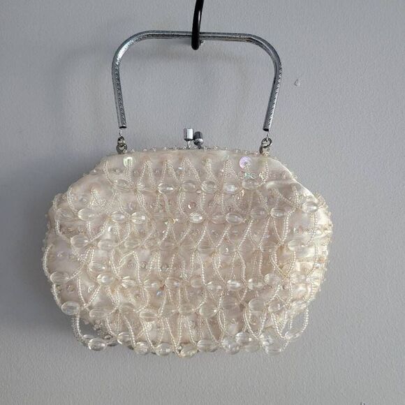 Vintage Handbags - Vintage ivory white beaded mini bag romantic classic americana glam